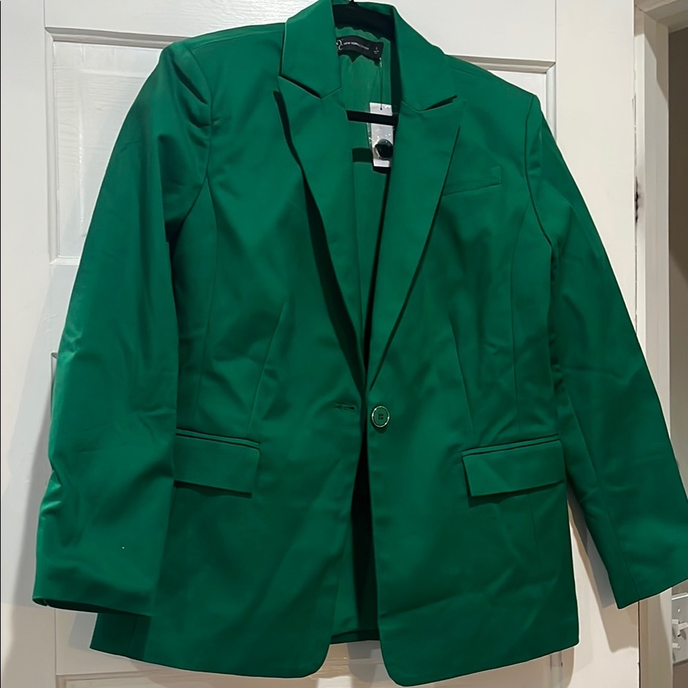 New York & Company Green Blazer Structured Suit Jacket